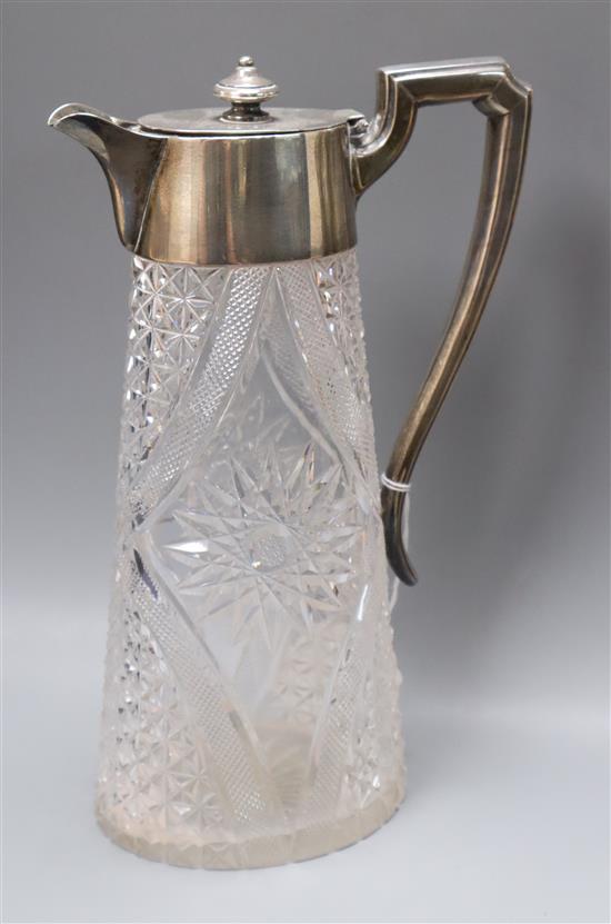 A late Victorian silver mounted cut glass claret jug, John Round, Sheffield, 1899, 27cm.